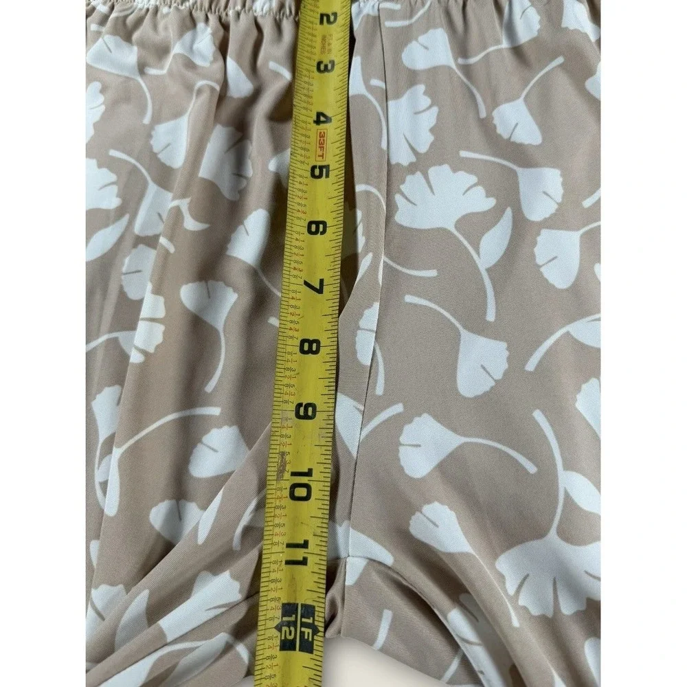 La Mer Luxe Palazzo Pants Medium Beige Ginkgo Leaf‎ Wide Leg Lounge Pajama